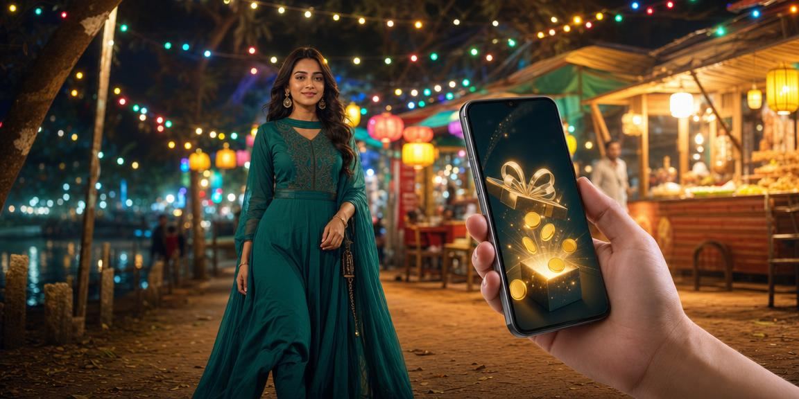 গাজীপুরের রাতের বাজারে মোবাইলে রিবেট বোনাস চেক করছেন ব্যবহারকারী